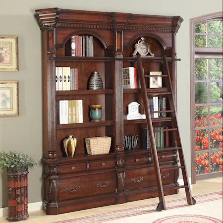 2 Piece Museum Bookcase with Library Ladder
